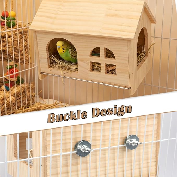 DQITJ Bird Cage Nesting Box Wooden Breeding Nest with Stainless Steel Bottom Mesh for Parrot Budgie Conure Lovebird Finch Parakeet Cockatiel Small Bird
