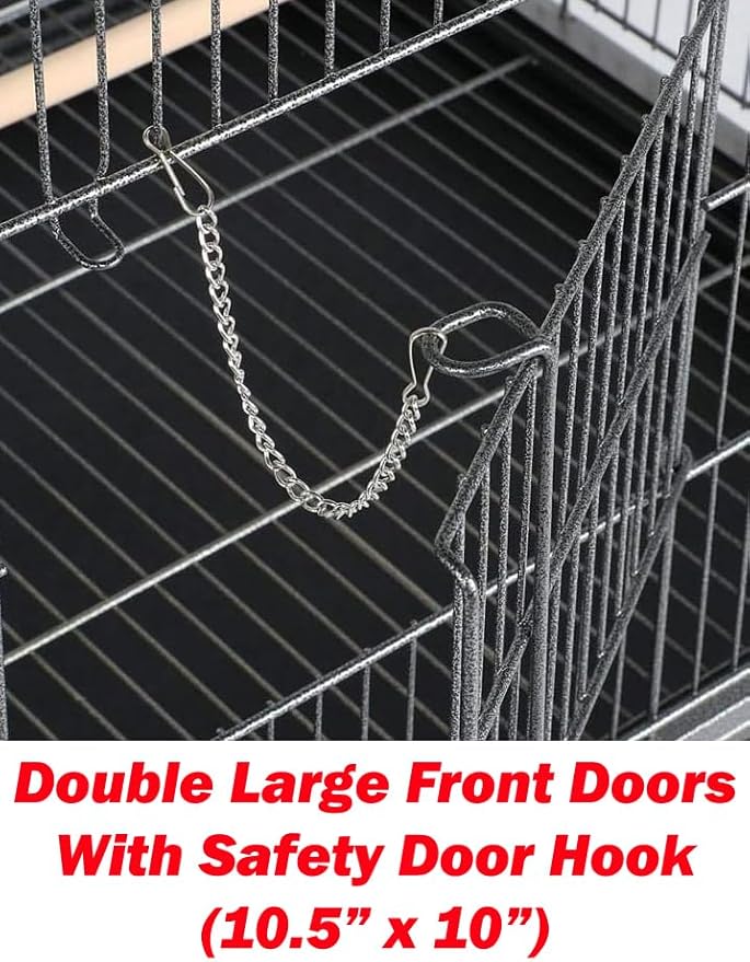 X-Large Sturdy Wrought Iron Breeding Flights Canary Parakeet Cockatiel African Grey Lovebird Finches Parrot Home Cage Double Large Front Doors 4 Side Doors Bottom Storage Shelf On Lockable Wheels