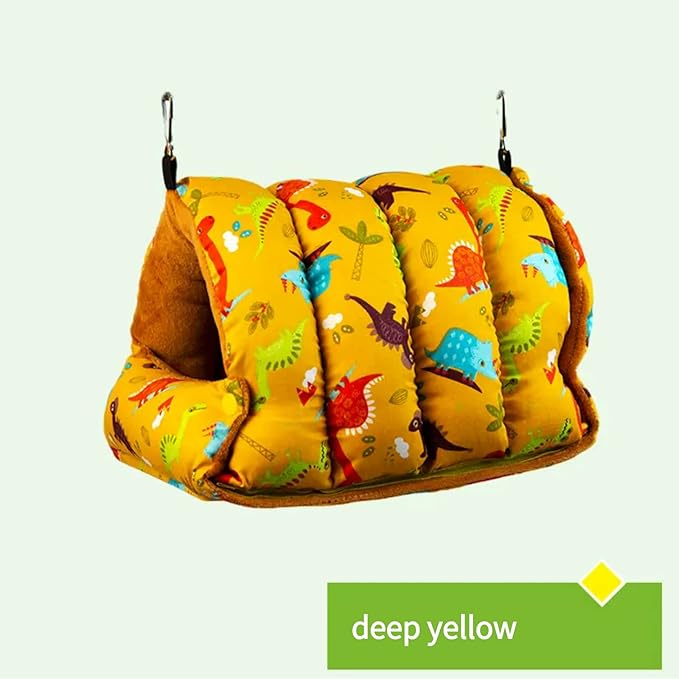 Bird Nest Winter Hanging Hammock Birds Sleeping Bed Parrot Hideway Bed Washable for Parrot Parakeet Cockatiels Budgies Lovebird (L, Deep Yellow)