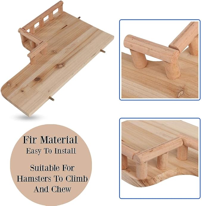 Birdcage Stands Hamster Climbing Platform, Wooden Rest Platform with Railing Small Pet Wooden Toys for Guinea Pig Chinchilla Small Animals Climbing