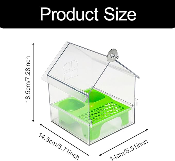 Bird Cage Feeder Parakeet Bathtub Feeding Watering Hanging Shower Box Cage Accessories for Parrot Cockatiels Parakeets, Green