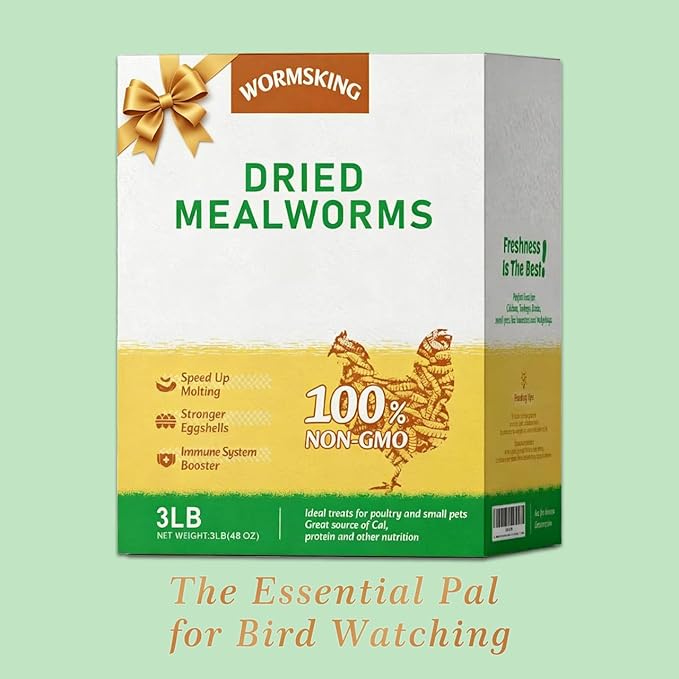 WORMSKING 3LB Dried Mealworms, Great Treat for Chicken, Duck, Birds, Reptile, Hamster,Hedgehog, Pigeon. Great Bird Watching Gift