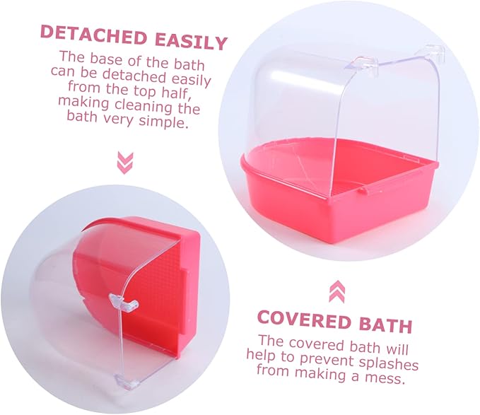 POPETPOP Caged Bird Bath Multi Cage Bird Bath Covered for Small Birds Parrot Canary Parrot(Red)