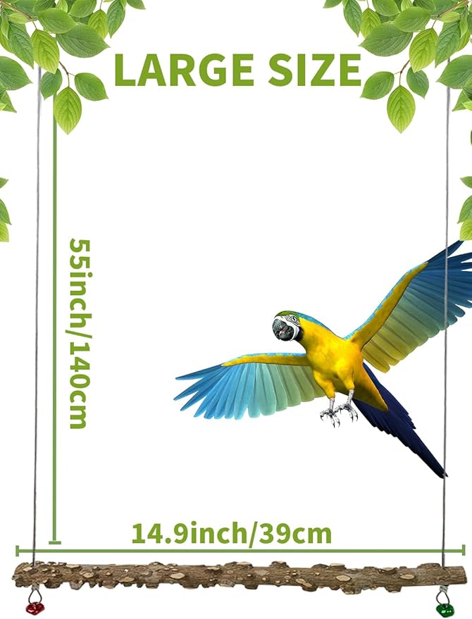 FlidRunest Bird Parrot Swing Toy, Natural Pepper Wood Bird Perch Stand, Hanging Bird Window Ceiling Swing Perch for Parrot Parakeet Conure Cockatiel Small Birds