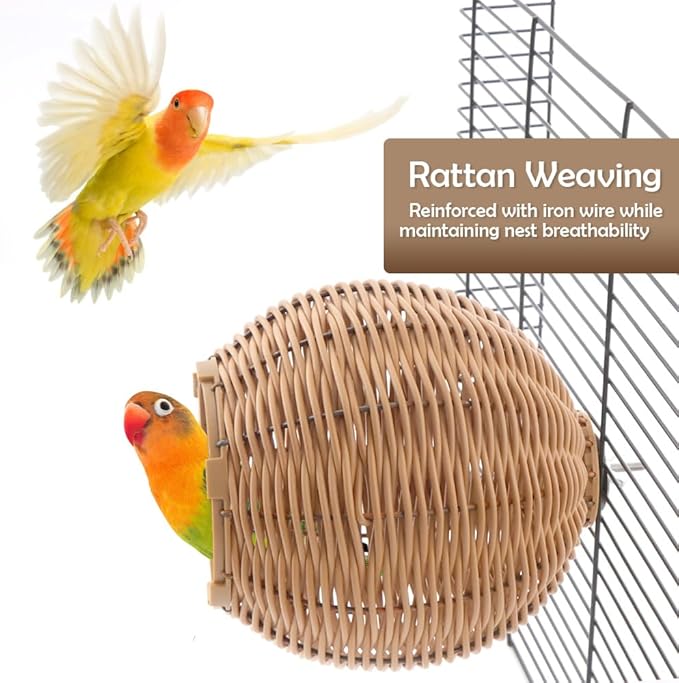 VTurboWay Rattan Bird Nest Chew Resistant Nest House Parrot Egg Laying and Breeding Nest for Bird Parrot Cockatiel Budgie Parakeet Finch Canary