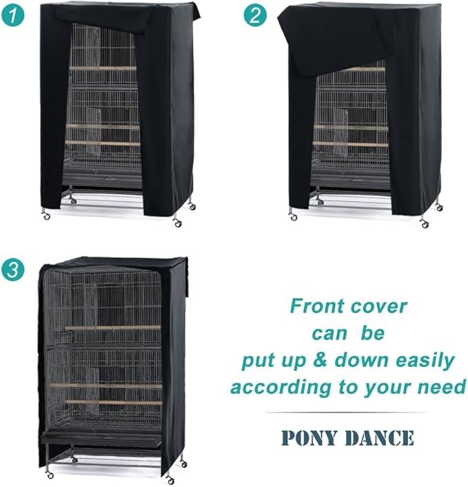 PONY DANCE Pets Product Universal Birdcage Cover Blackout & Breathable Birdcage Cover for Pets' Good Night, Large, Black, 31 L x 21 W x 41 in H