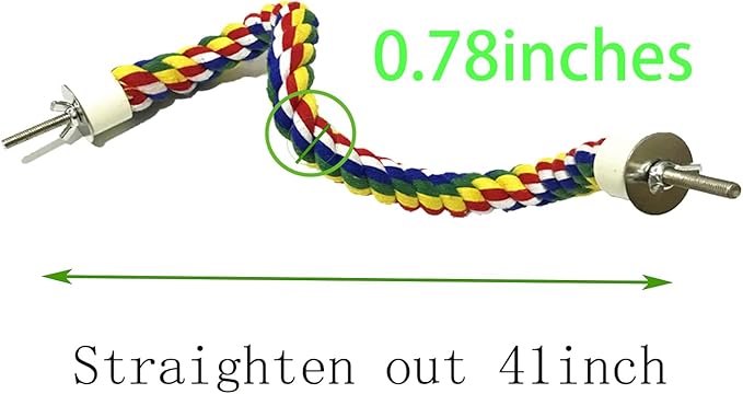 41Inch × 0.8-Inch Diameter Nipple Style Bird Rope Perch, Bird cage Accessories, Rope perches for Conures,Parrots,Cockatiel,Lovebird,Budgerigar,Parakeet perches Birds Standing Pole