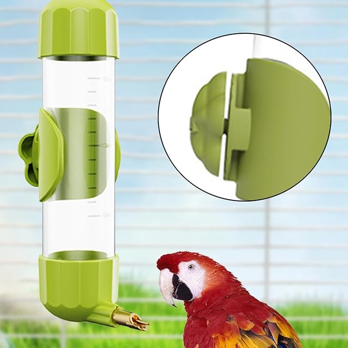 Gralara Bird Water Dispenser Parrot Waterer Cage Accessory Automatic Drinking Device Drinking Bottle for Small Pet Conures Parakeet, Green