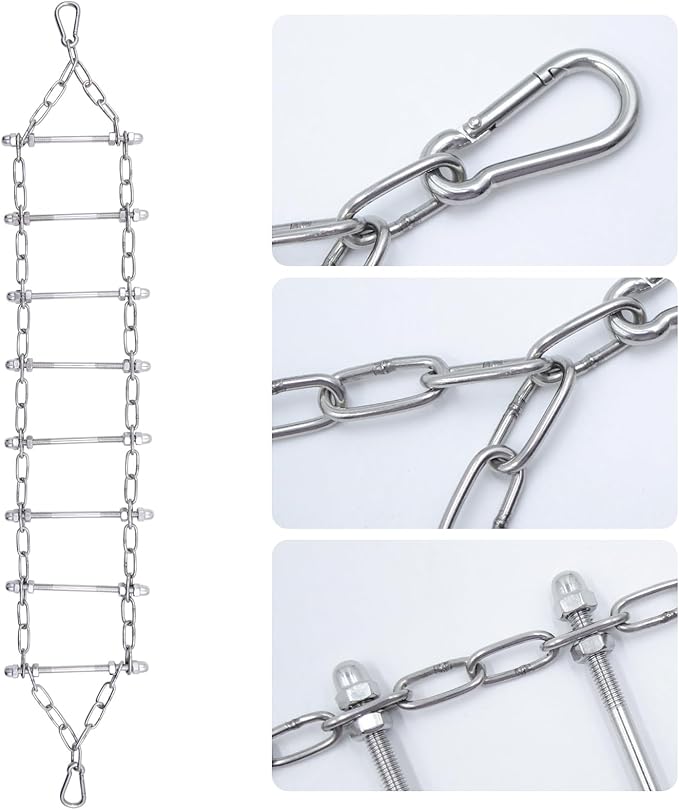 Bird Ladder Bridge, Stainless Steel Hanging Exercise Toy,Cockatiel Toys for Inside Cage, Rustproof & Bite-Proof Metal Ladder for Macaws, Cockatoos, Parakeet, Cockatiel