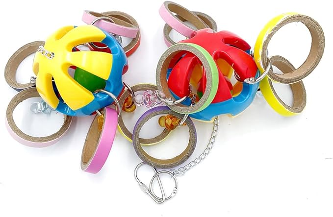 Bird Parrot Plastic Ball Toys with Colorful Cardboard Bagel and Acrylic Pacifiers for Parrot African Grey Cockatoo Cockatiel Sun Conures