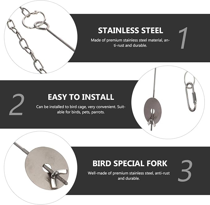 2pcs Stainless Steel Bird Fruit Forks for Parrot and Finch, Large Size Food Stick Holders for Cage Feeding, Sturdy Silver Metal Feeder Tools for Pet Birds