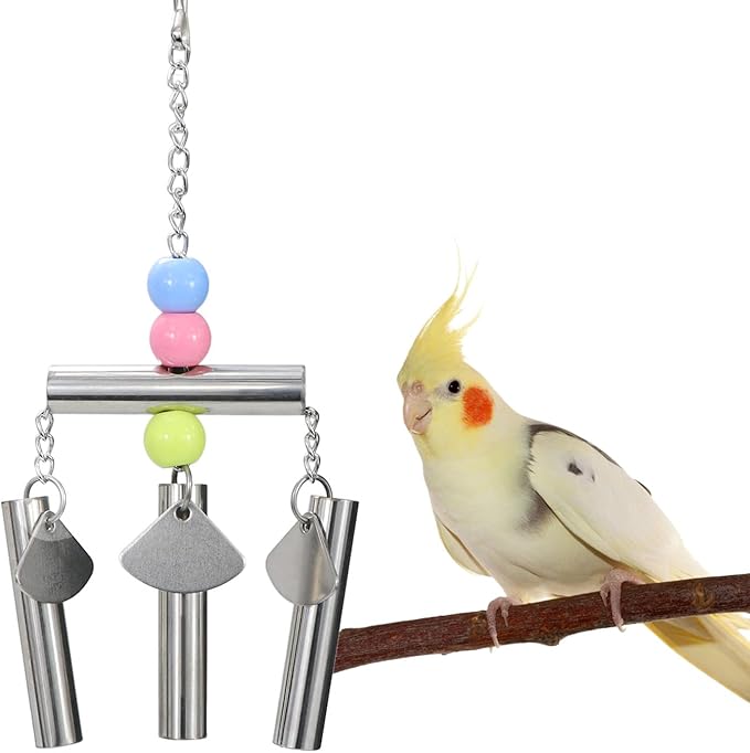 Wontee Bird Stainless Steel Bells String Parrot Hanging Chew Toy for Parakeet Cockatiel Cockatoo Conure (Silver)