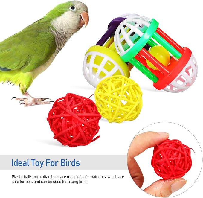 POPETPOP Bird Ball Toy - 12Pcs Plastic Pet Toy for Parakeet, Parrot, Finch Foraging & Preening - Colorful Training Bell Balls