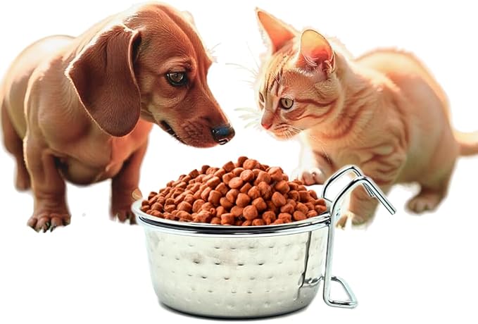 Stainless Steel Coop Cup with Hanger, None Spill Crate Water Bowl, Food Dish for Cage, Rabbit, Cats, Birds, Chicken, Reptiles. (10)