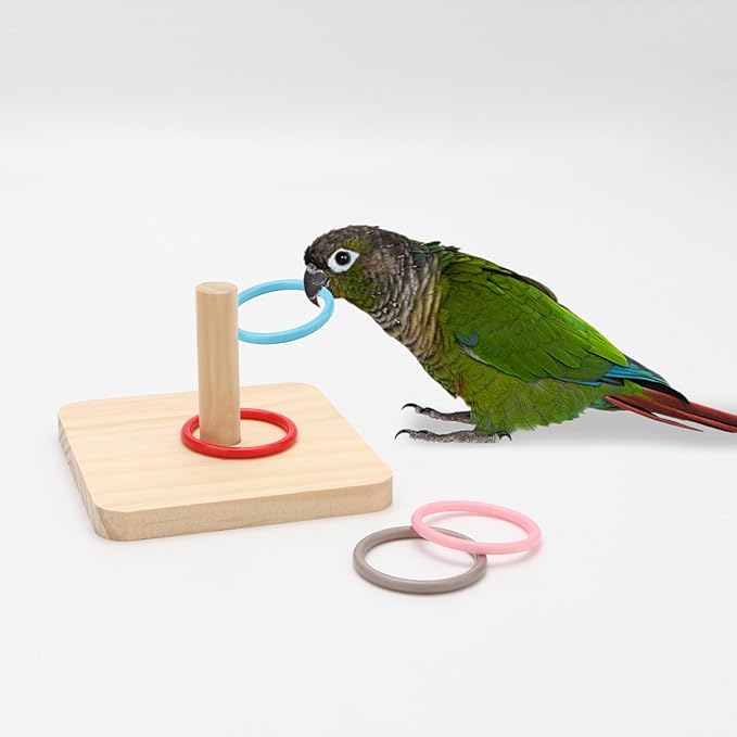 Bird Trick Tabletop Toys Wooden Ring Tower Toy for Parrot Parakeet Budgie Lovebird Intelligence Training