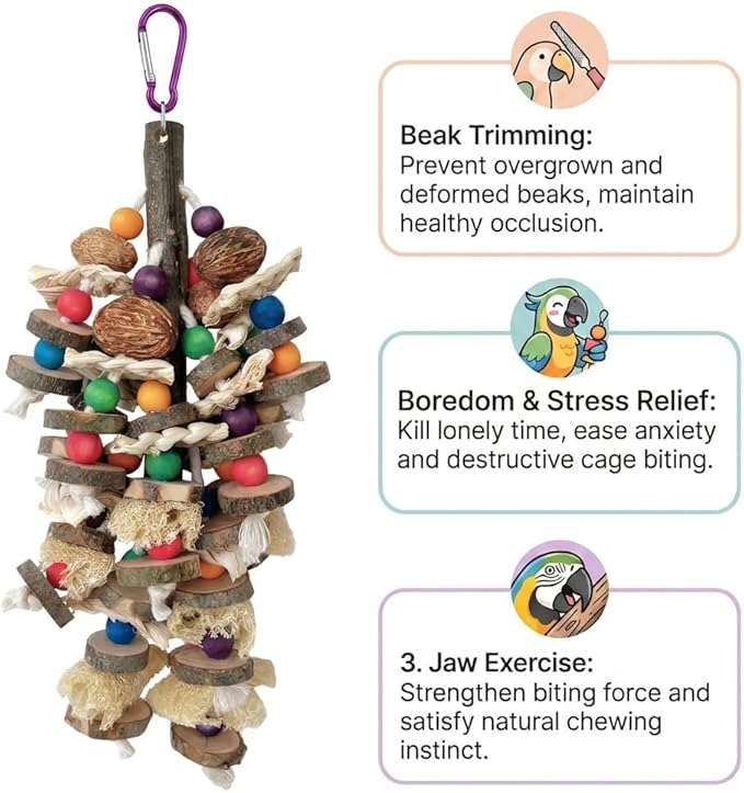 Parrot Chew Toys for Large Bird, Bird Toys with Natural Nuts Corn Loofah Wooden,Bird Chewing Toy for African Grey,Macaws,Conure,Cokatoos,Cockatiel,Amazon Parrots and Other Medium and Small Birds