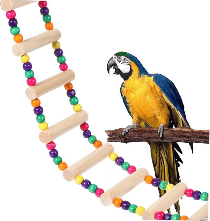 1Pc Wooden Parrot Ladder Toy with Beads Bird Standing Toy for Parrots Conures and Biting and Climbing Accessory for Parrot Cages
