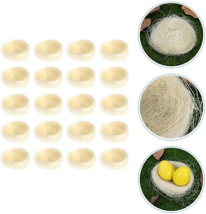 Hemoton 20Pcs Artificial Bird Nest, Natural Rattan Birds Nest Crafts, Easter Bird Nest Decorating Kit for Crafts, Easter, Party, Wedding, Patio (Hemp Thread Color)