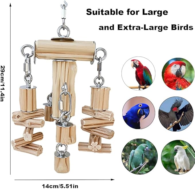 Large Parrot Toys,Large Bird Toys for Macaws, African Grey, Amazon Parrots Bird Gifts,Natural Hardwood Hanging,Parrot Chew Toys