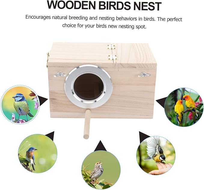 Parakeet Nest Box Bird House Budgie Wood Breeding Box for Lovebirds Parrotlets (Small Size)