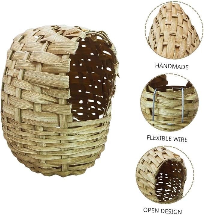 Wicker Nest Baskets for Nesting Finches - 2pcs of Durable Wicker and Comfortable Exotic Bird Nest for Cage, Designed for Finches and Canaries, Perfect Bird Cage Accessories for Small Birds