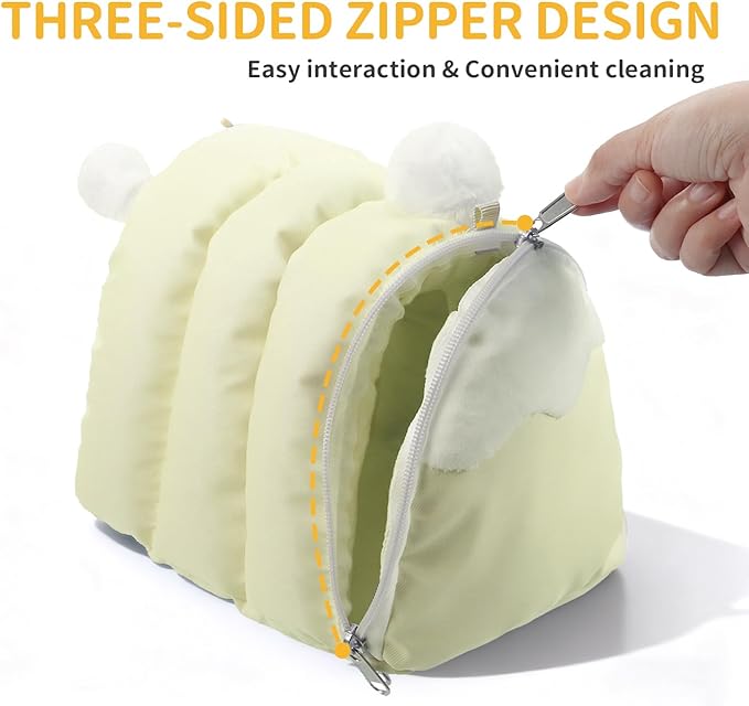 Multi-Use Winter Warm Bird Bed, Parakeet Nest & Hammock for Cage - 3-Way Use: Cage-External Mount, Internal Hanging & Floor Placement for Lovebird, Budgies, Parakeets, Cockatiels & Guinea pig (Yellow)