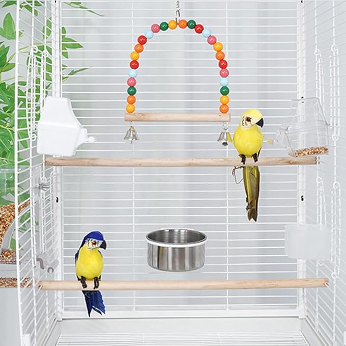 2 Pack Bird Cage Feeder – Clear Water Bowl & Food Container with Perch | No Mess Design for Parakeets, Bird Cage Accessories for Clean Feeding