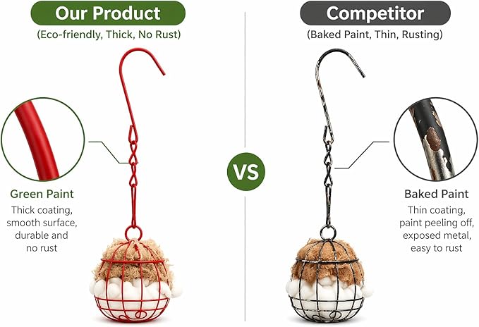 Bird Nesting Material with Wool, 2 Pack Refillable Hummingbird Nesting Material Cage Holder with Natural Cotton for Hummingbird Nest, Gift for Bird Lover, Nesting Balls Birds for Outdoor (Red Cage)