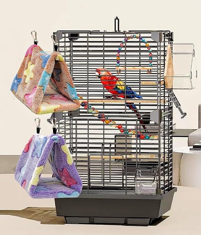 2 Pack Bird Nest Plush Snuggle Bird Hammock Hanging Bird Cave Parrot Sleeping Bed Shed Hut Hanging Tent for Budgies Finch Parakeet Cockatiel Cockatoo Lovebird-Star Pattern (Brown&Purple)