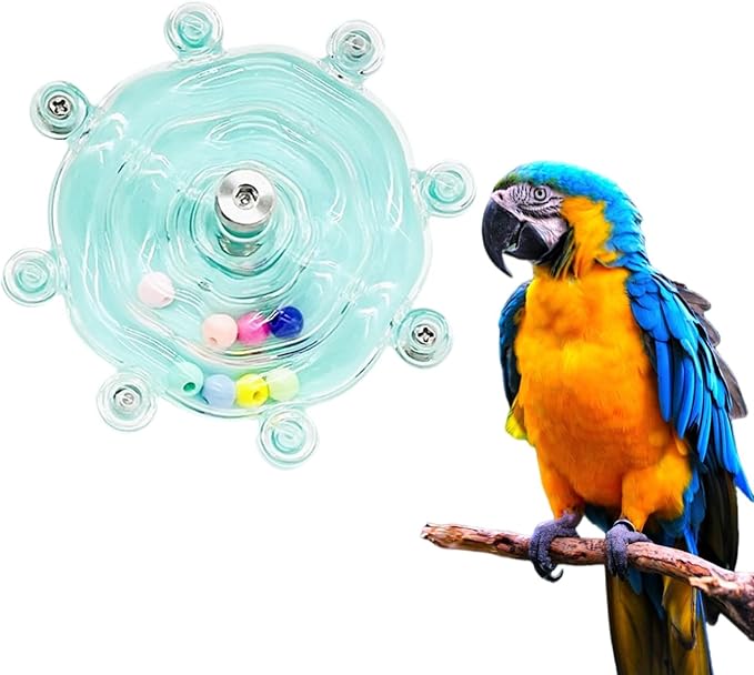 MANON ROSA Bird Toys for Parrots - Spinning Wheel Chew Toy with Rotating Plastic Spinner, Enrichment Puzzle Cage Activity for Parakeets, Conures & Cockatiels