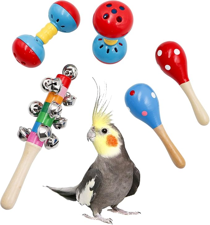 Jinkoozz Colorful Bird Bell Toys, 5 Pack Funny Bell Toys, Bird Cage Accessories, Suitable for Chicken Bird Parrot Parakeet Cockatiel Budgies Love Birds