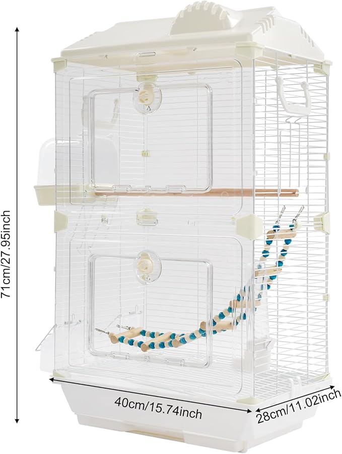2-Door Wrought Iron Bird Cage Parakeet Cage with Roof & Handles, 28" H Parrot Cage Pet Birds Flight Cage, Interactive Birdcages Bird House Travel Cages for 1-3 Birds (Transparent)