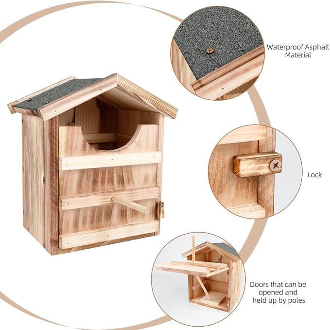 Owl House Owl Nesting Box for Outside: Handmade Wooden Bird House with Bird Stand - 100% Solid Wood Nesting Box