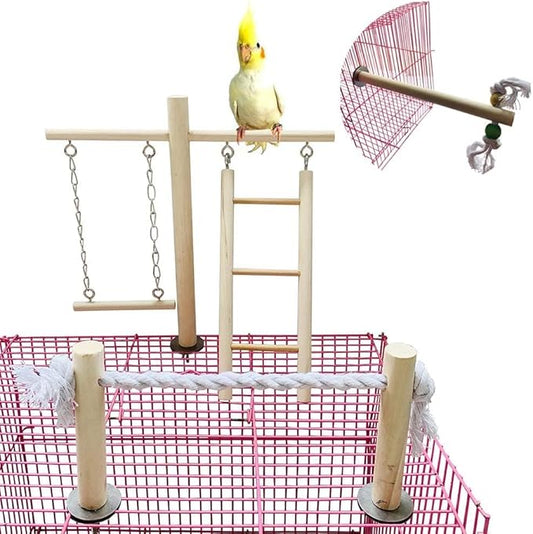 PINVNBY Bird Playground, Wood Parrot Play Gym Stand Perch Bird Cage Accessories for Small and Medium Parakeet Cockatiel Conure Love Birds Finch