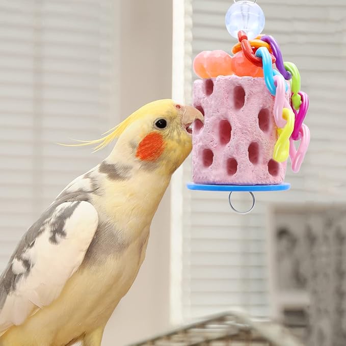 Wontee Bird Beak Grinding Parakeet Treats Bird Calcium Chewing Toy for Budgies Parakeet Cockatiel Conure Hamster (Random Color) (Small (2 pcs))
