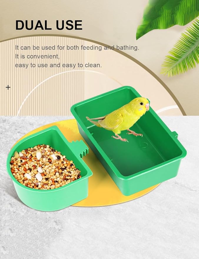 2 Pieces Bird Feeding & Watering Supplies,Bird Bath for Cage,Bird Water Feeder,Parakeet Bath,Bird Feeder for Cage,Bird Cage Feeder,Bird Shower,Bird Food Bowl (Green)
