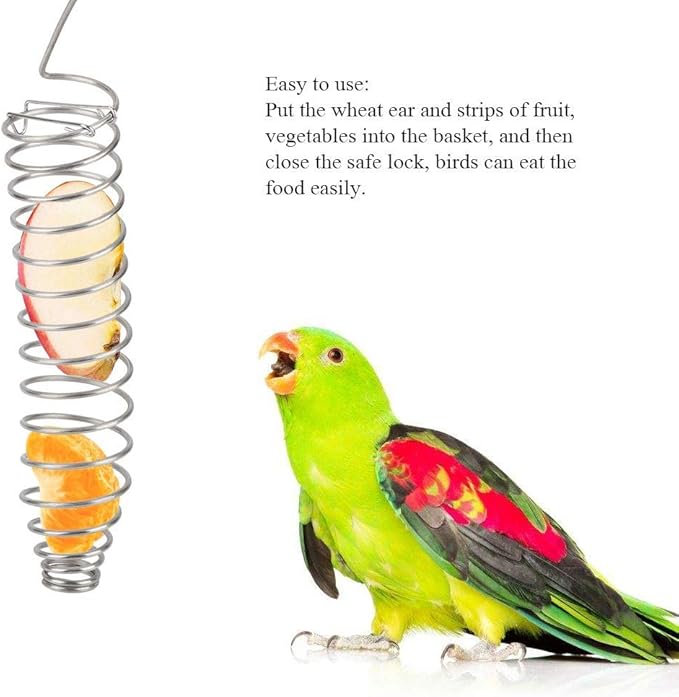 Stainless Steel Pet Bird Feeding Perch, Parrot Feeding Tools Vegetable Fruit Feeding Basket Holder Cage Accessory