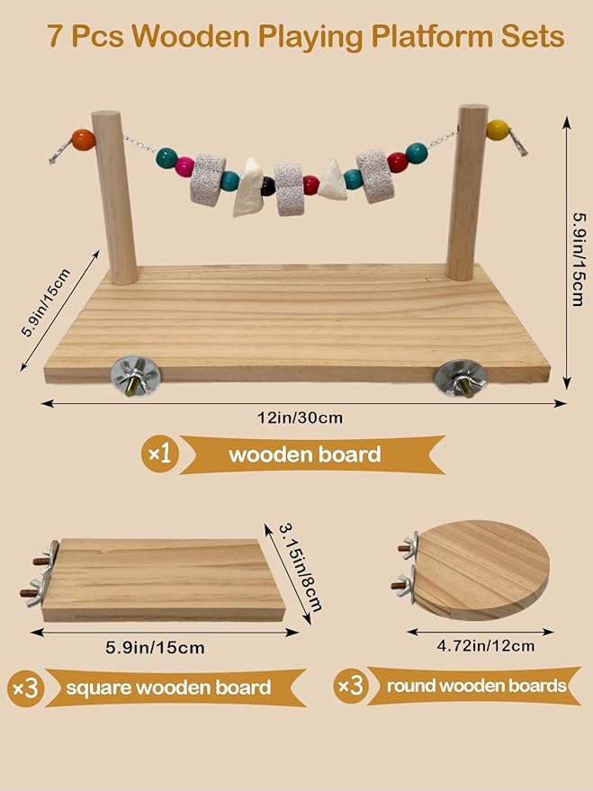Bird Ledges Wood Sets, Parakeet Wooden Stand Platform with Lava Ledge Blocks Chew Toys Bird Cage Cage Accessories for Finches Canaries Cockatiels Parrot