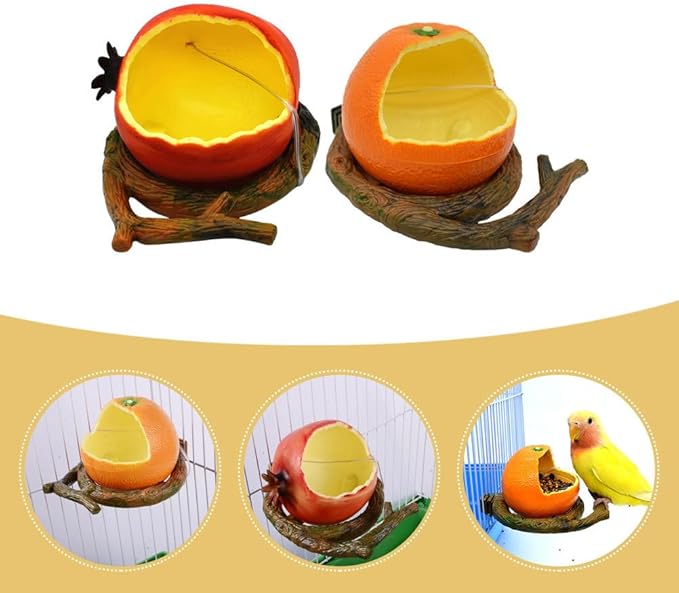 Parrot Bird Cage Feeder, 2PCS Pomegranate Shape Bird Food Bowls Hanging Feeder Bowls for Cage, Plastic Quail Water Feeding Box, Food Serving Tray Water