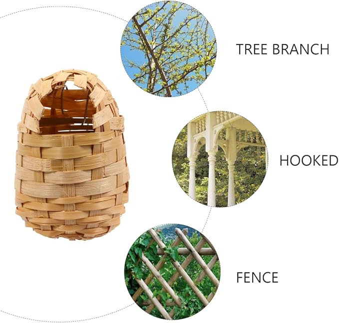 Milisten 6Pcs Handmade Bamboo Bird Nests with Hooks for Outdoor Bird Roosting Houses Winter Shelter and Garden Decoration