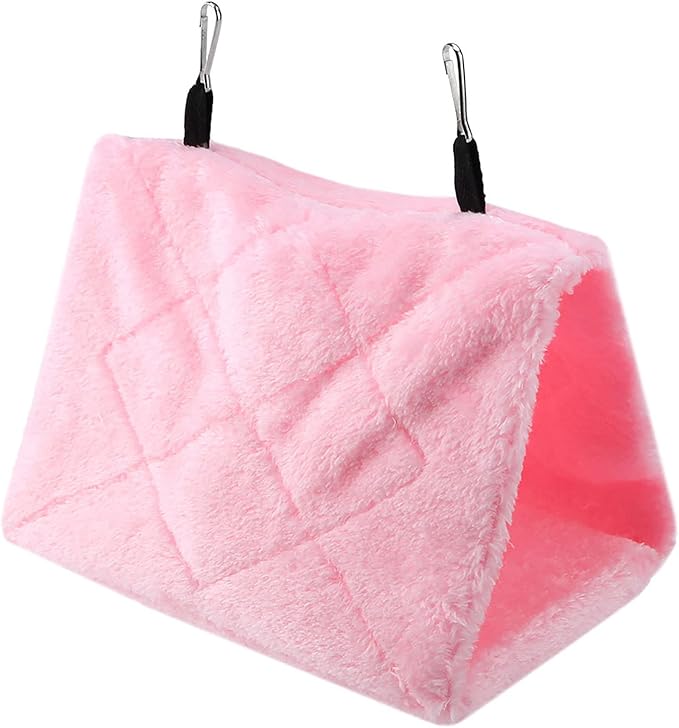 Tiiyee Plush Bird Hammock, Hanging Bird Nest House Parrot Sleeping Bed Shed Hut Cave Cage Tent Winter Warm Nest for Parakeet Cockatiels Cockatoo Lovebird Hamster Pet Toy Pouch Cotton Hideaway(S-Pink)