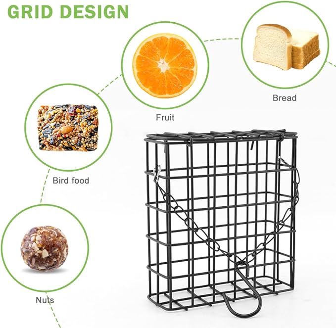 2Pcs Outdoor Suet Cage Bird Feeder, Hanging Wild Bird Feeder with Single Suet Cake Capacity, Multi-Use for Suet/Oranges/Nesting