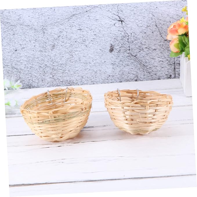 Mipcase 6pcs Handmade Bamboo Bird Nest Hook Country-Style Nest for Birds and Parrots Natural Bamboo Breeding Box for Pets Cozy Hanging Shelter for Your Aviary Decor