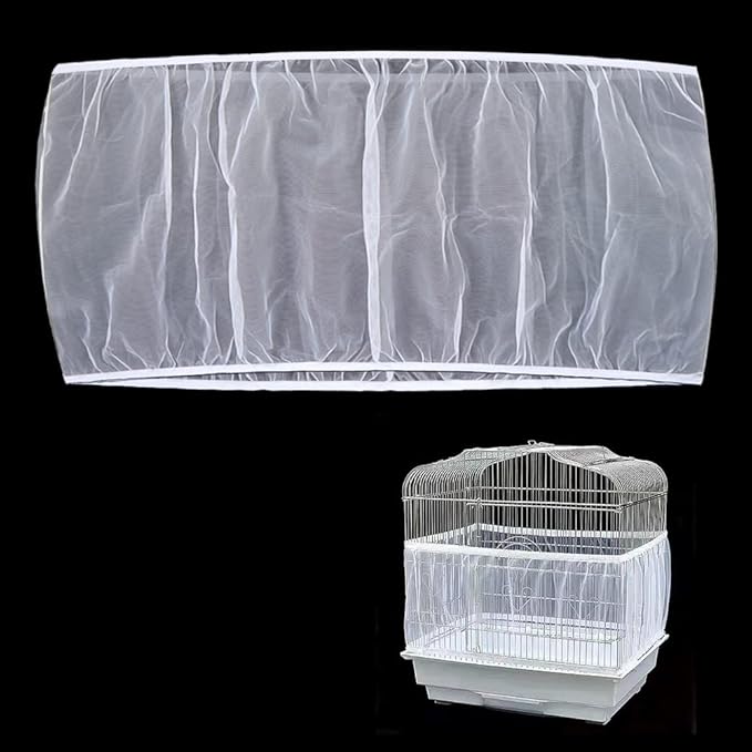 Soft Airy Bird Cage Net Cover, Bird Cage Seed Catcher, Skirt Guard Gauze Birdcage Mesh Netting for Round Square Cages, Reuseable (White, L)
