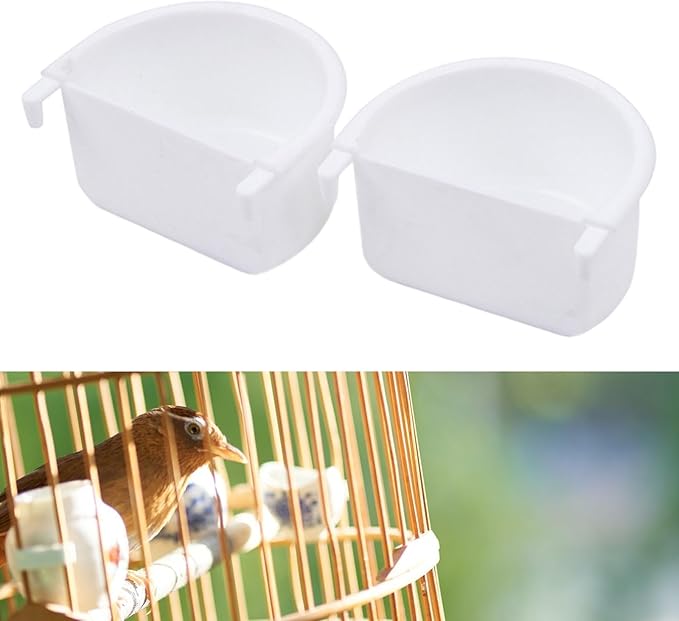 2Pcs Bird Feeding Dish Sturdy Hanging Feeding Bowl Easy to Install Bird Food Tray Bird Cage Accessories for Conures Lovebirds, 7.4cmx6.3cmx3.9cm
