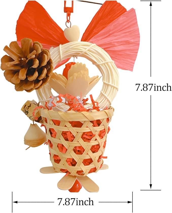 Bird Toys Foraging Shredder Hanging Toys Rope Perch with Bell Parakeet Toy Parrot Swing Climbing Standing Toys Bird Cage Accessories for Conure Cockatiel Budgies Lovebird, Red