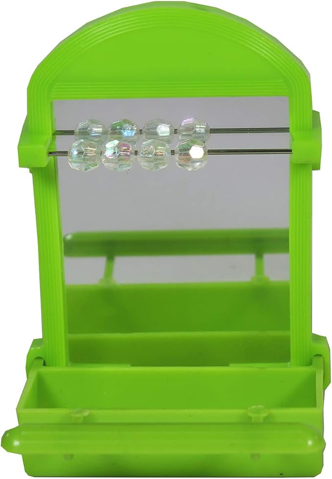 Penn-Plax Bird Life Perch Mirror with Cup - Interactive Bird Mirror for Cage with Beads & Seed Holder - Stimulating Toy - Perch Accessory for Parakeets, Finches, and Small Birds - 2.5 x 3.5 Inches