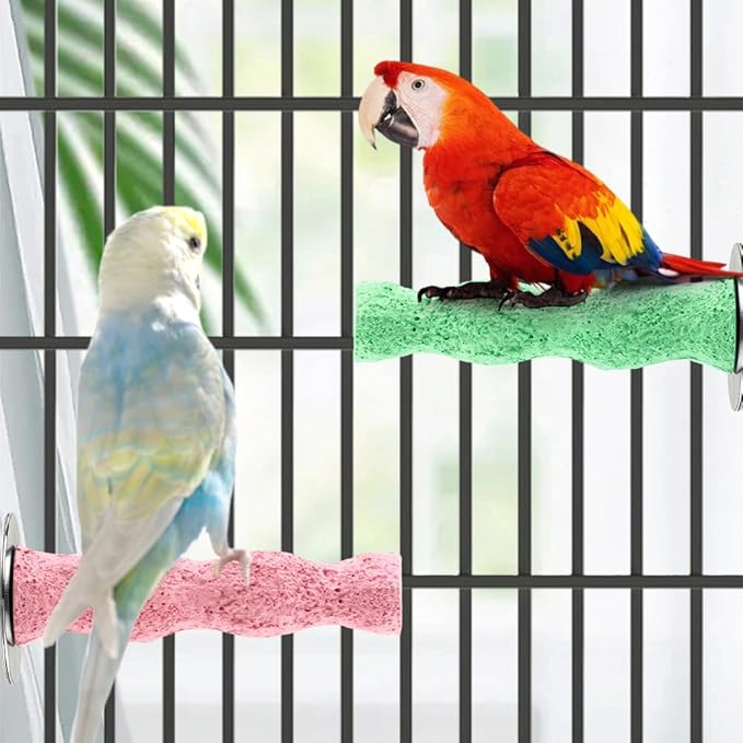 4 PCS Bird Beak Grinding Stone,Parrot Bird Cage Perch Stand Plat Form Foot Claws Trimmer,Parrot Teething Stone Toy for Budgies, Parakeets, Cockatiels, Conures