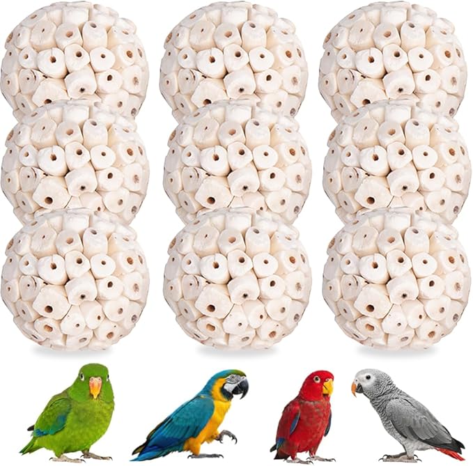 9 Pack Bird Toy Sola Balls, Natural Parrot Soft Chew Shredding & Foraging Toy, Bird Foot Balls for Cockatiel Conure Quaker Budgie Parakeet Bunny Guinea Pig Chinchilla Rabbit
