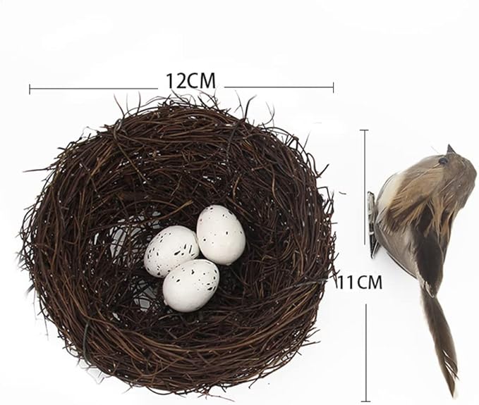 Faux Decorative Bird's Egg Nest with Bird and Eggs, Fake Foam Feather Birds for Spring, Summer, Everyday Home Decor